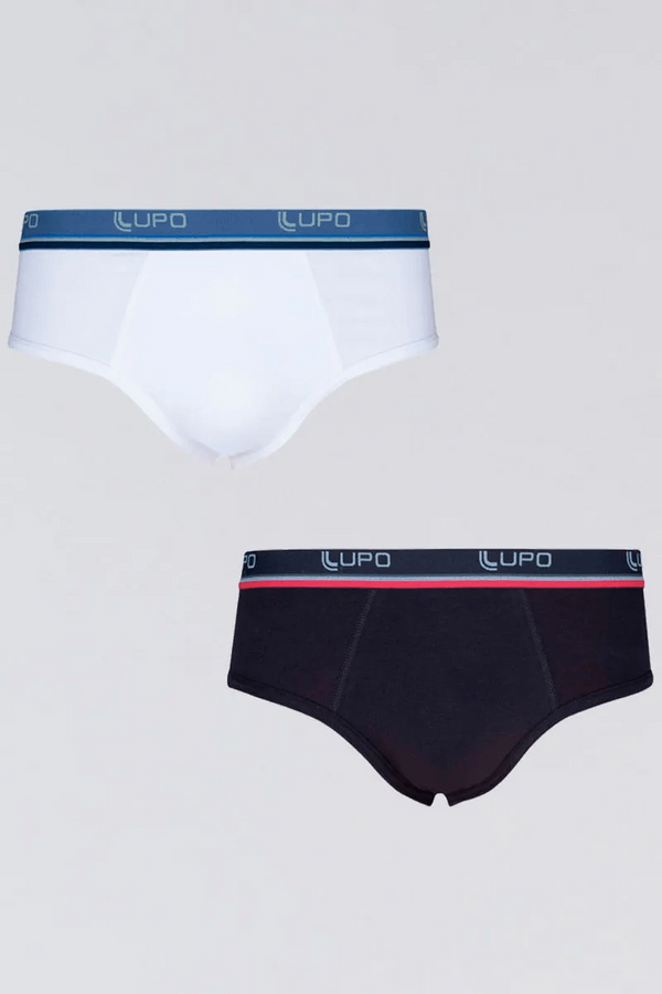 Kit com 2 Cuecas Adulto Slip Algodão Elastano Cós Mini Lupo