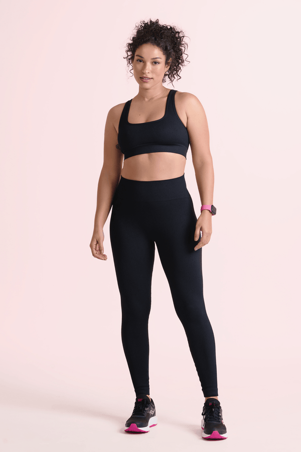 Conjunto Top e Calça Legging Basic Sem Costura Canelada