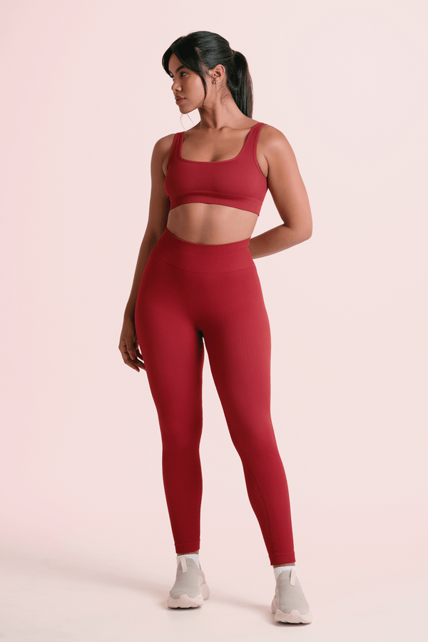 Conjunto Top e Calça Legging Basic Sem Costura Canelada
